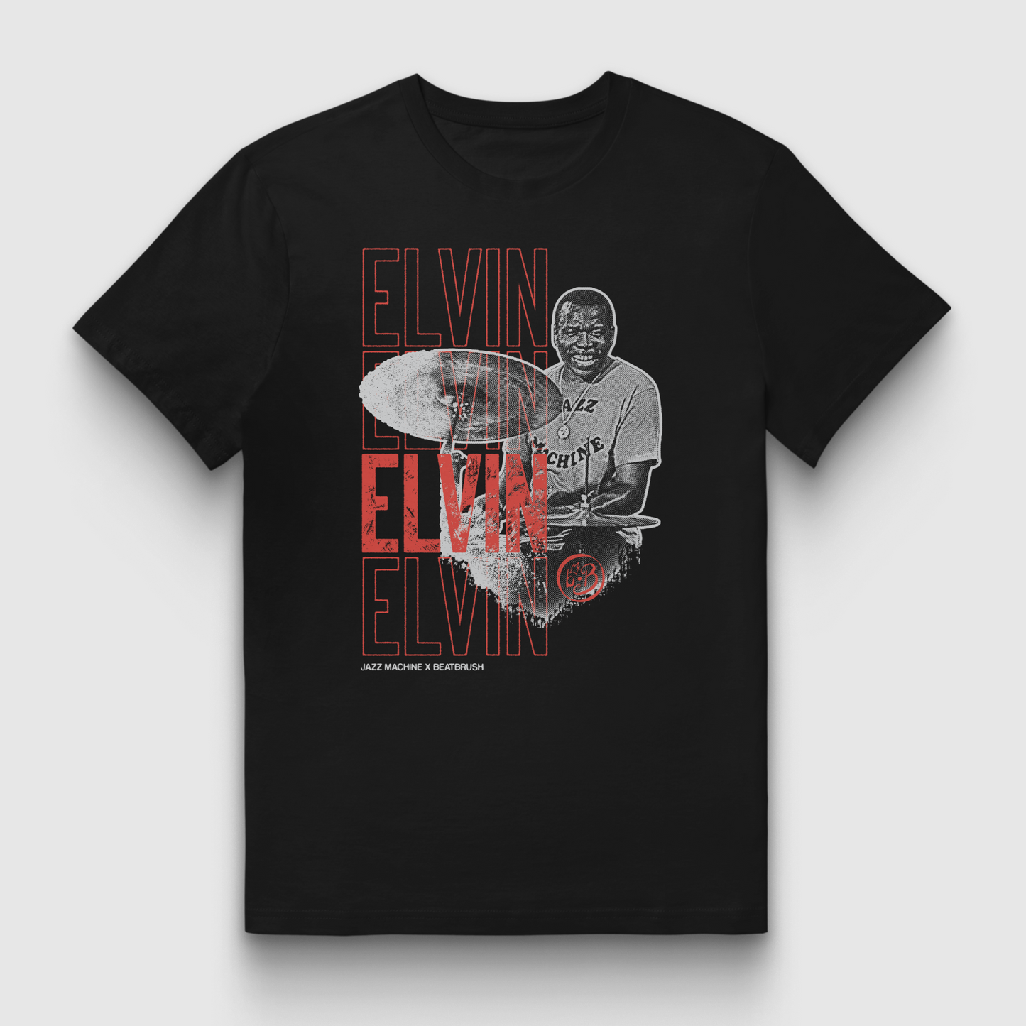 Vintage Elvin Jones Halftone Jazz Drummer Illustration Tee