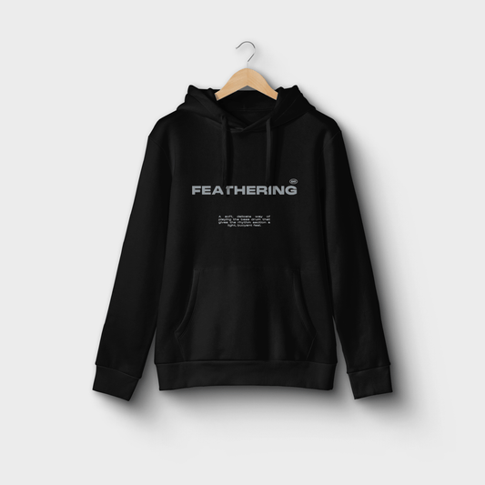 Rhythmic Minimalism Hoodie – Unisex Hoodie Featuring Embroidered “Feathering” Phrase | Premium Cotton Blend