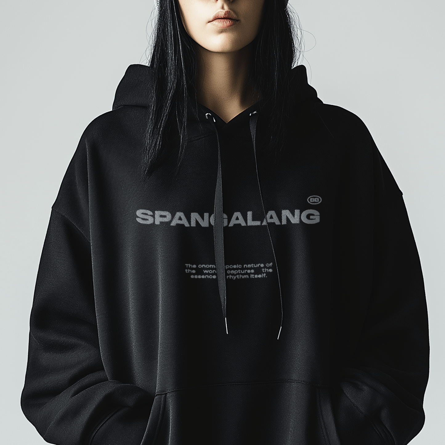 Rhythmic Minimalism Hoodie – Unisex Hoodie Featuring Embroidered “Spangalang” Phrase | Premium Cotton Blend