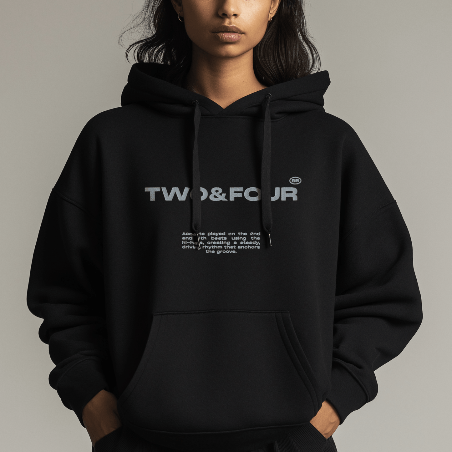 Rhythmic Minimalism Hoodie – Unisex Hoodie Featuring Embroidered “2&4” Phrase | Soft Cotton Blend