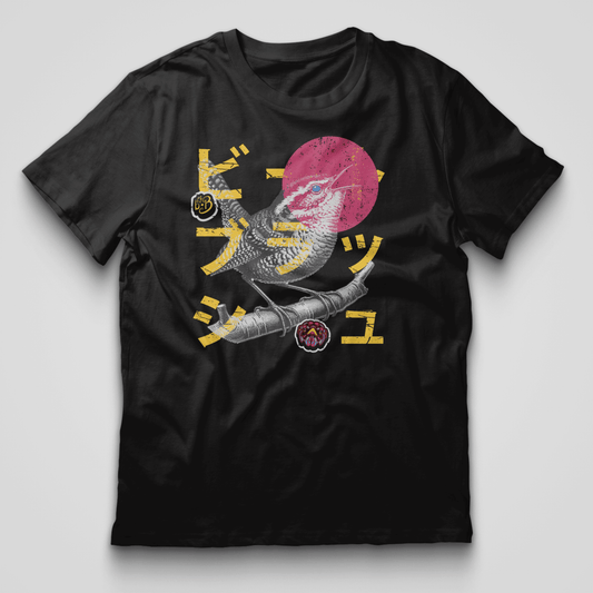 Vintage Engraved Singing Wren T-Shirt - Modern Bold Typography with Japanese Streetwear Inspired Graphics