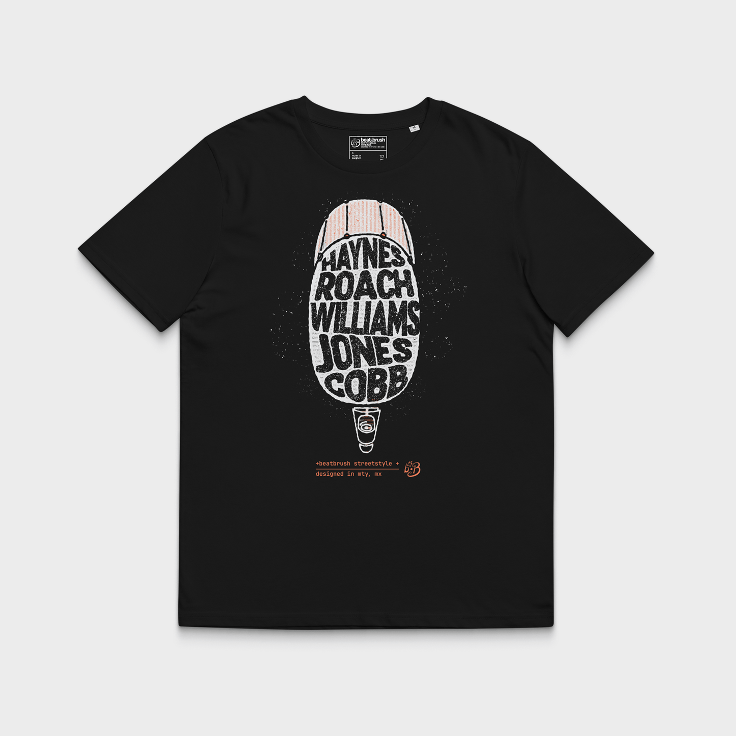 Classic Drums Heroes Tee — Jazz Legend Tribute Shirt (Haynes / Roach / Williams / Jones / Cobb)