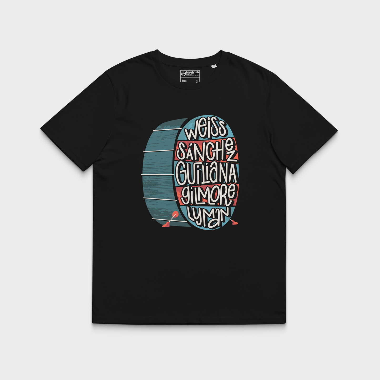 Legends of Rhythm Tee — Jazz Drummer Tribute Shirt (Weiss / Sánchez / Guiliana / Gilmore / Lyman)