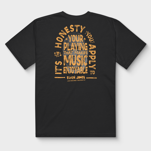 Vintage Elvin Quote & Jazz Machine Drumset Tee - Handmade Lettering
