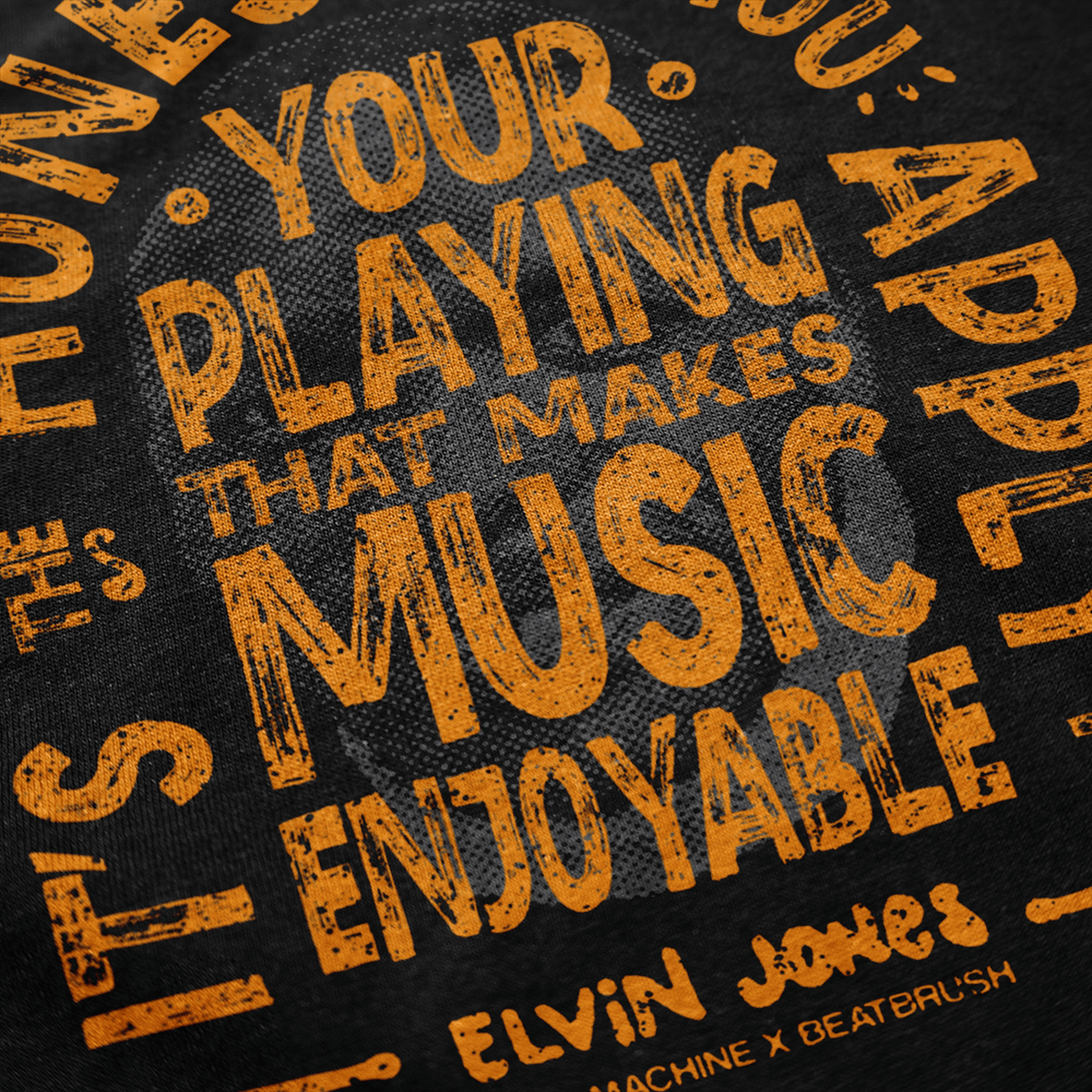 Vintage Elvin Quote & Jazz Machine Drumset Tee - Handmade Lettering