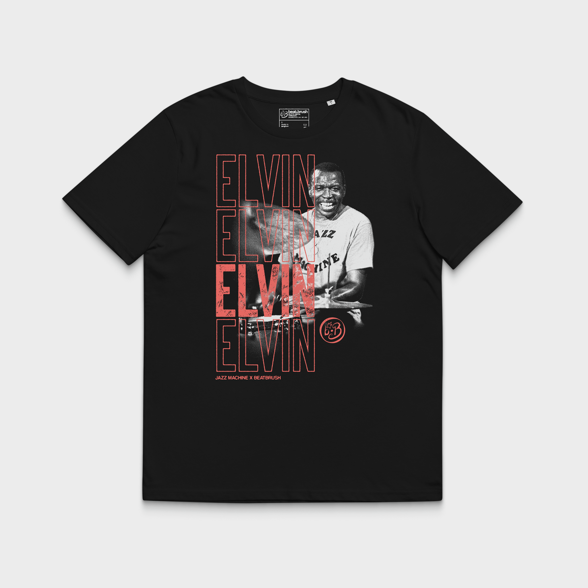 Vintage Elvin Jones Tee — Halftone Jazz Drummer Tribute Tee