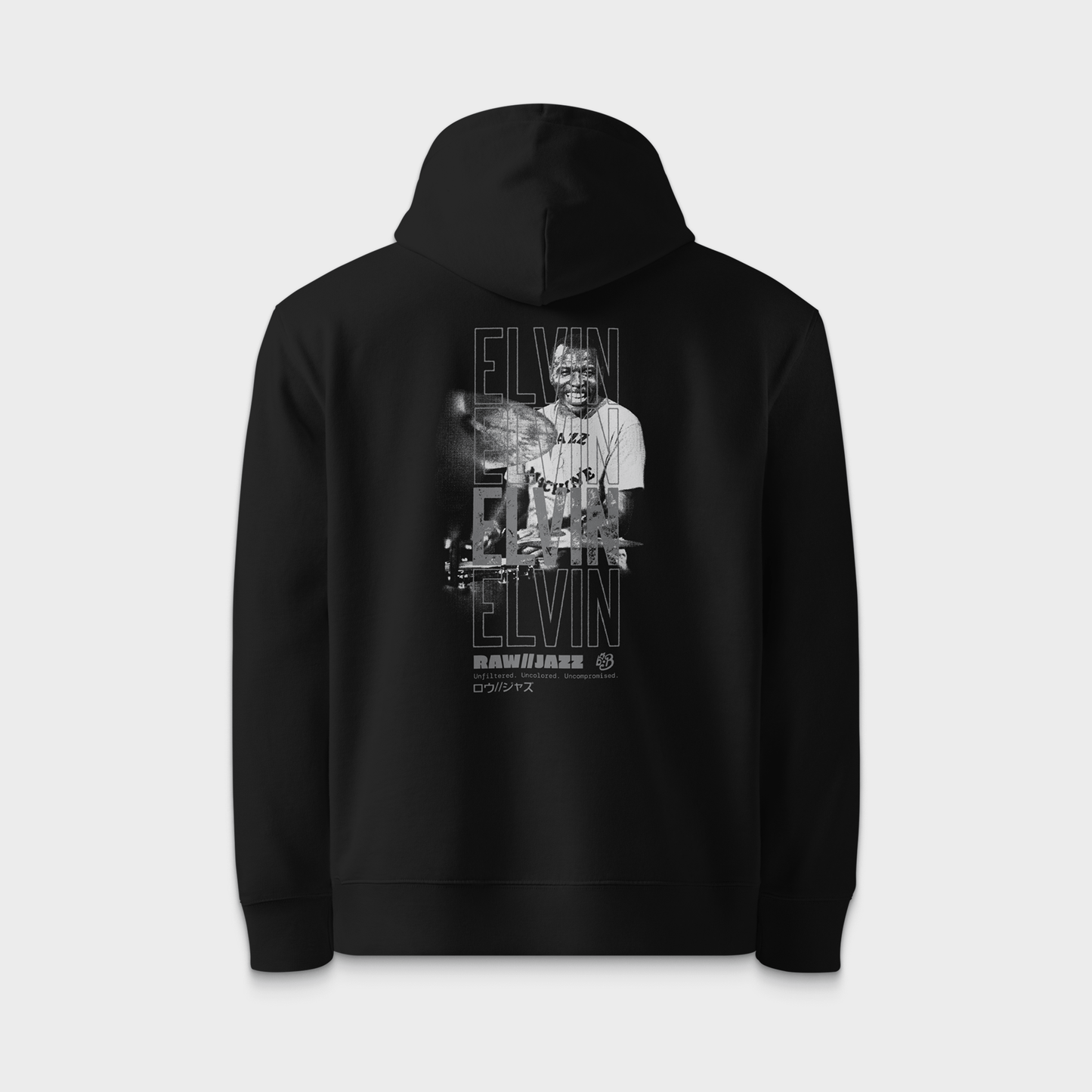 Elvin Jones Hoodie — RAW//JAZZ Vol. 1 | BeatBrush Monochrome Street Merch