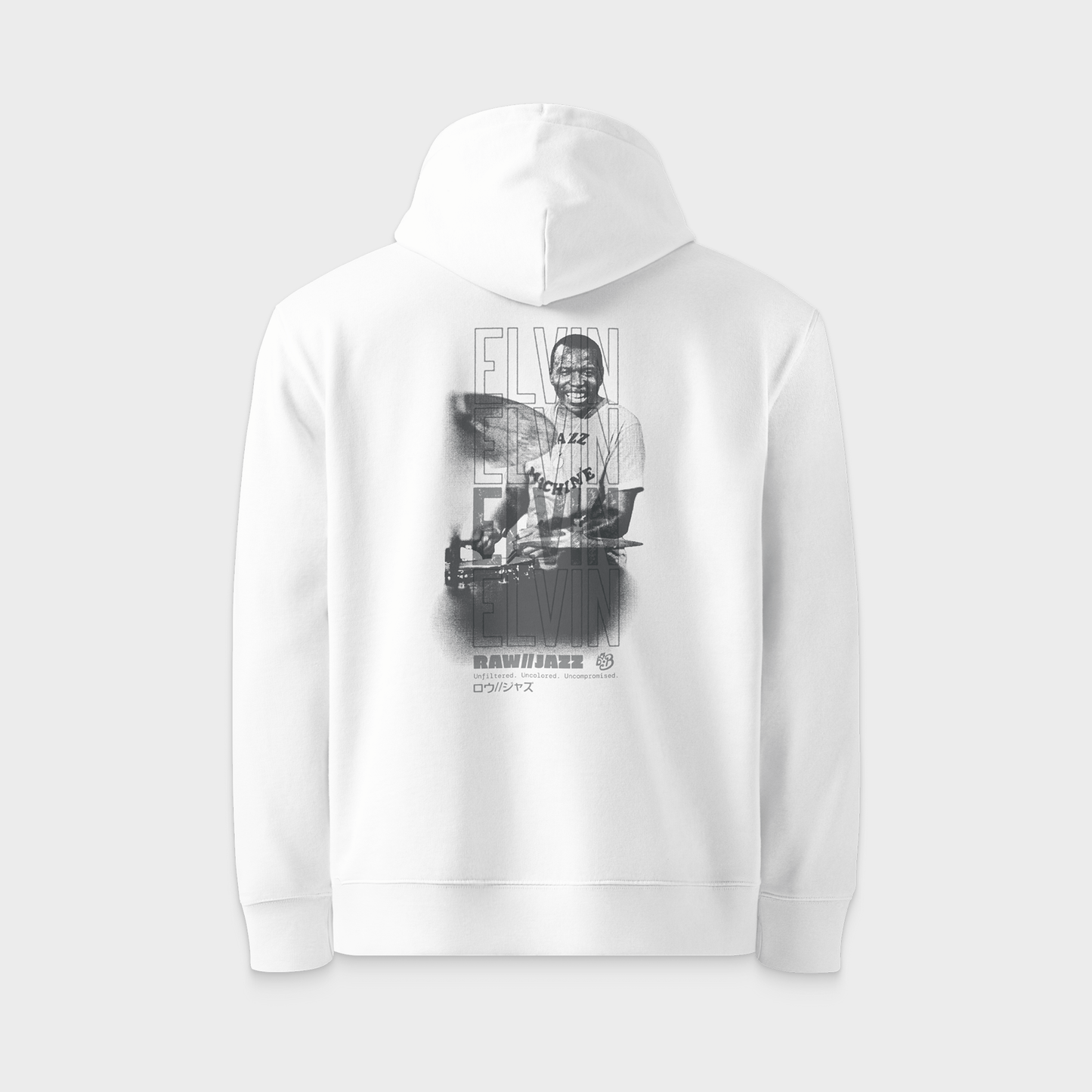 Elvin Jones Hoodie — RAW//JAZZ Vol. 1 | BeatBrush Monochrome Street Merch