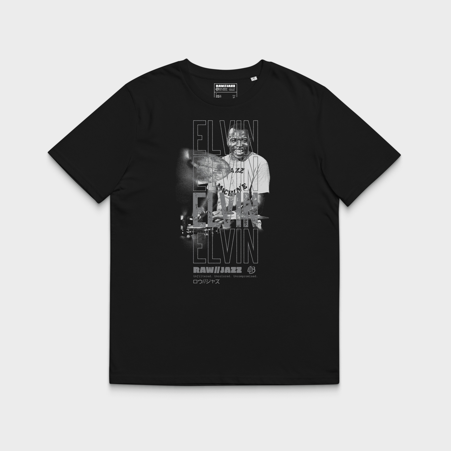 Elvin Jones Tee — RAW//JAZZ Vol. 1 | BeatBrush Monochrome Street Merch
