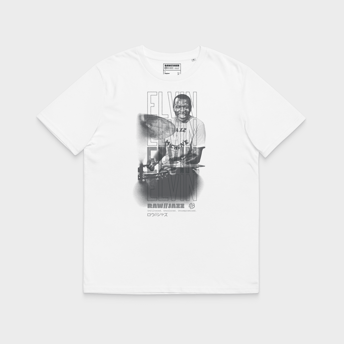 Elvin Jones Tee — RAW//JAZZ Vol. 1 | BeatBrush Monochrome Street Merch