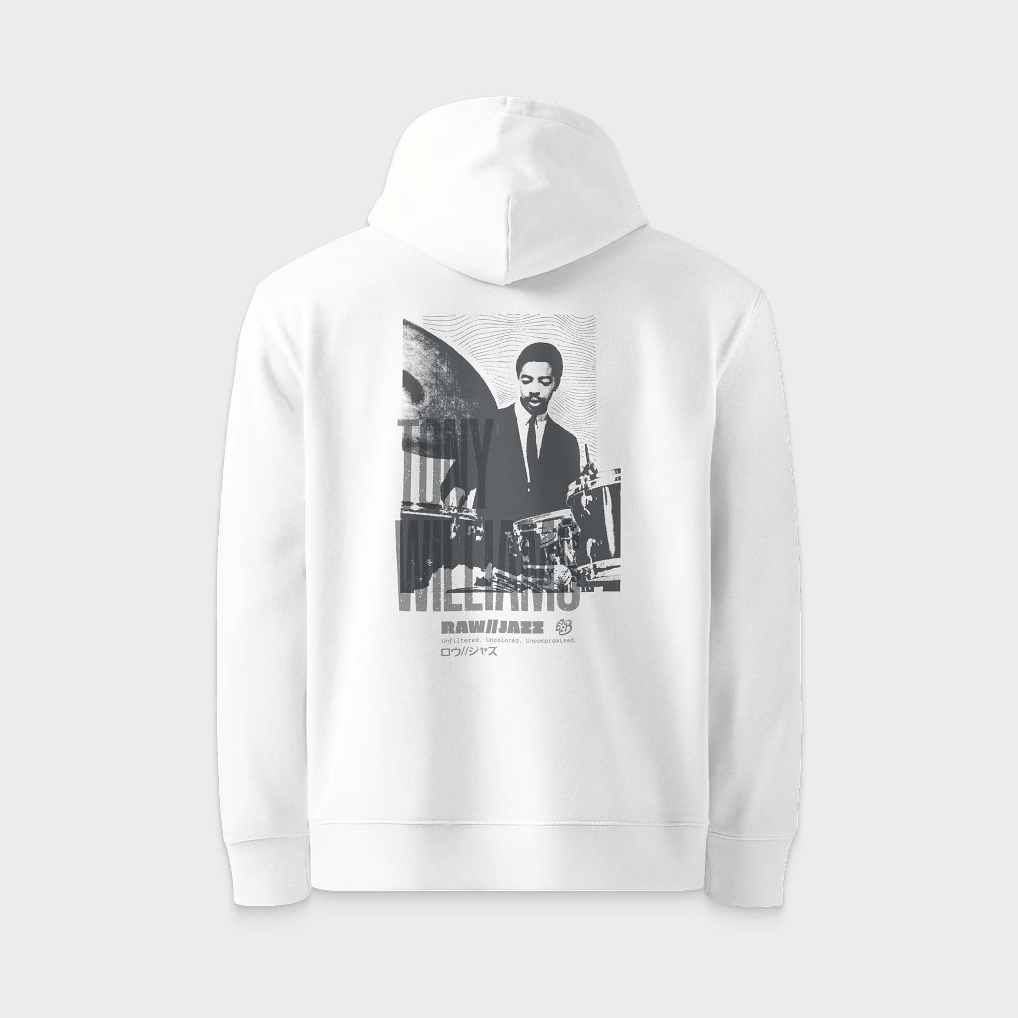 Tony Williams Hoodie — RAW//JAZZ Vol. 1 Monochrome Drum Tribute Hoodie