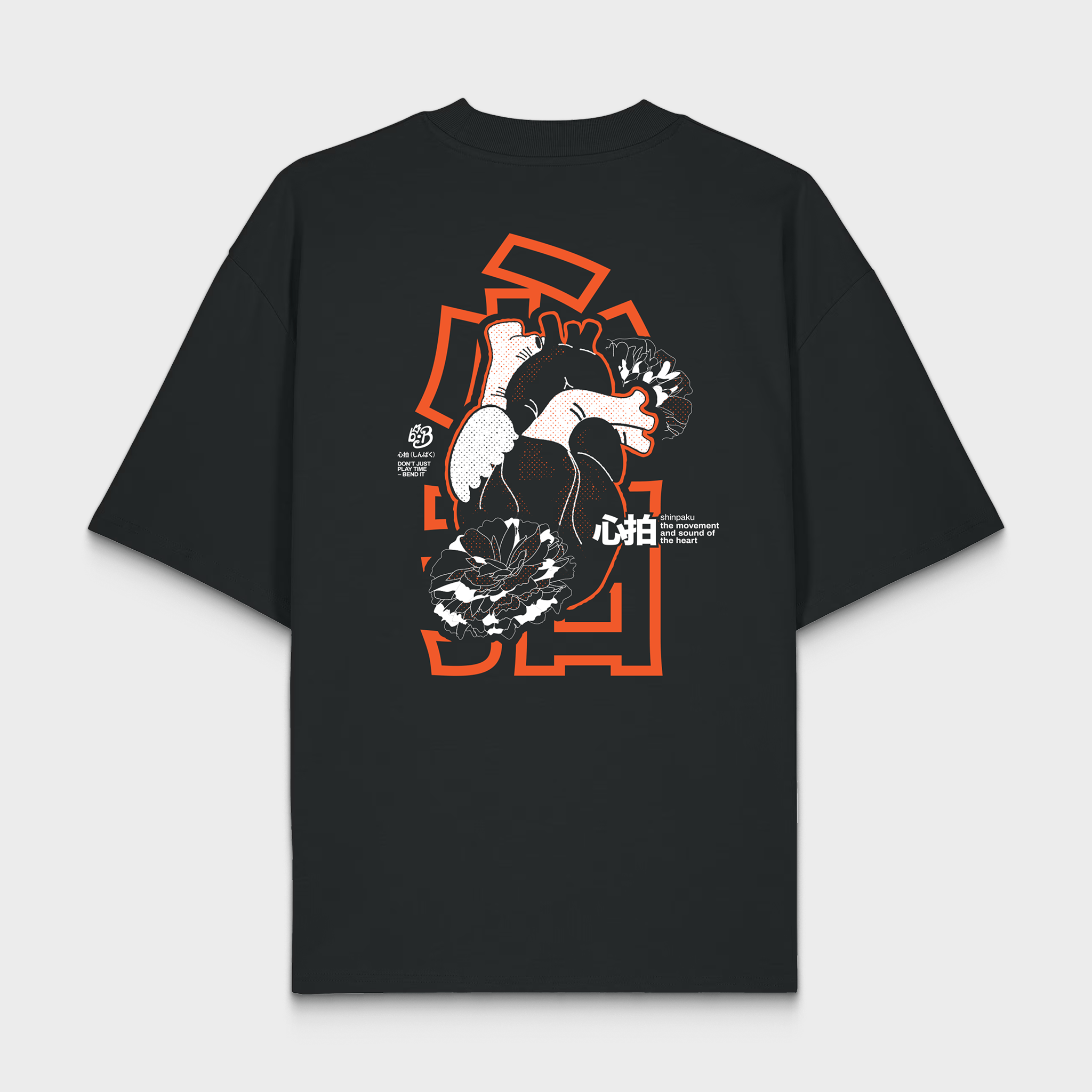 SHINPAKU Oversized T-Shirt — Black Organic Drum & Rhythm Tee